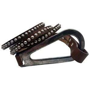 Streets Ahead Brown Leather Studded Wrap Belt Silver Teardrop Buckle USA Boho